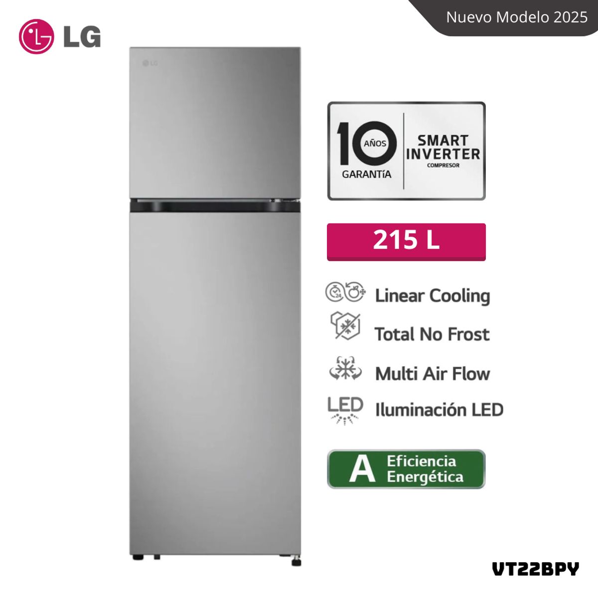LG - REFRIGERADORA LG 215 L TOP FREEZER PLATEADO - VT22BPY