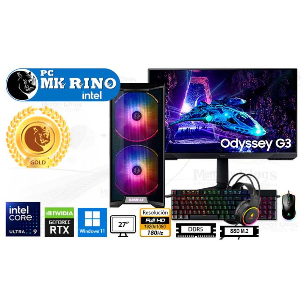 INTEL - Computadora Enovu Core Ultra 9 285 Lancool 215 16GB 1TB SSD 27" RTX 5060 8GB Windows 11 Pro