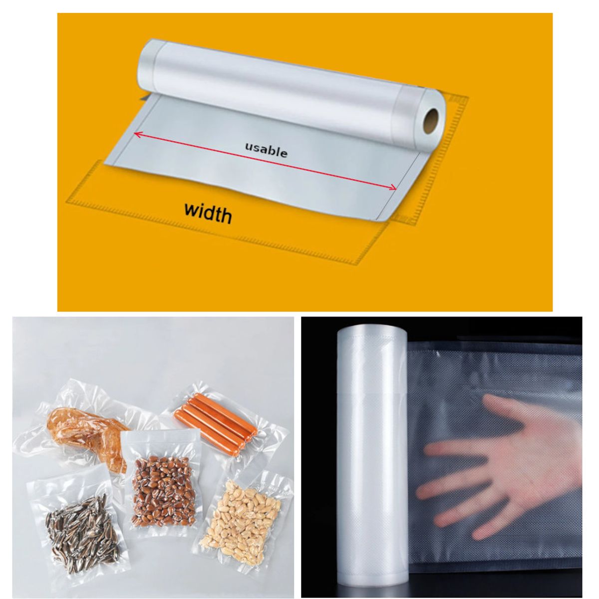 GENERICO - Pack x 3 Rollos Bolsas para Sellar Vacio Alimentos Cocina