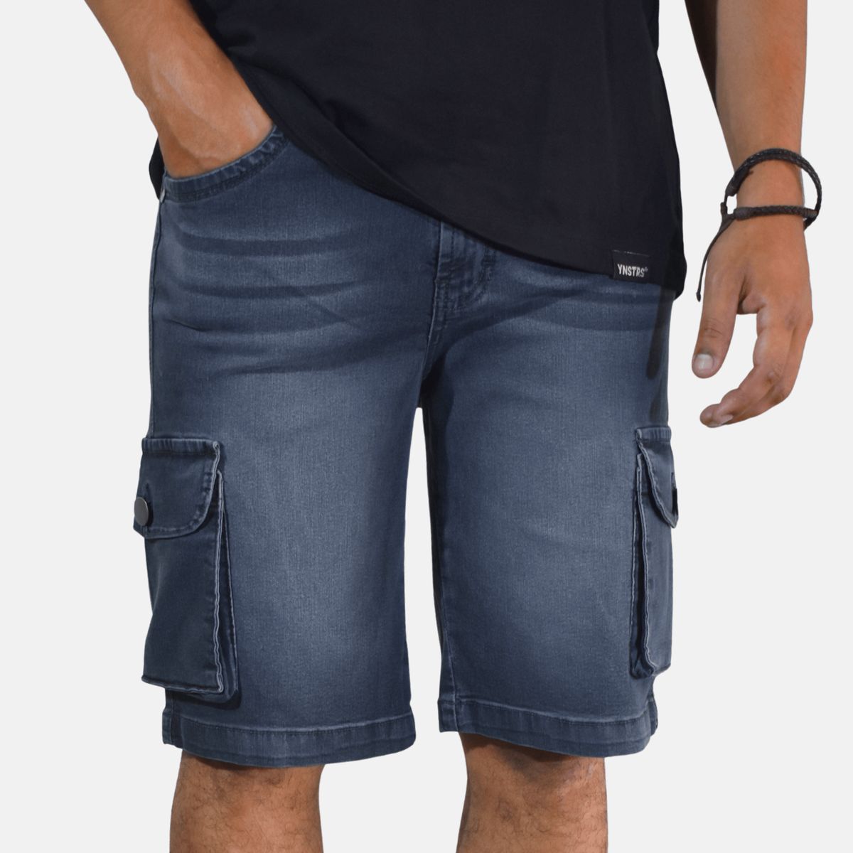 YONISTERS CLOTHING - Short Cargo Jean Regular Fit Hombre Casual Gris Stretch Yonisters Clothing