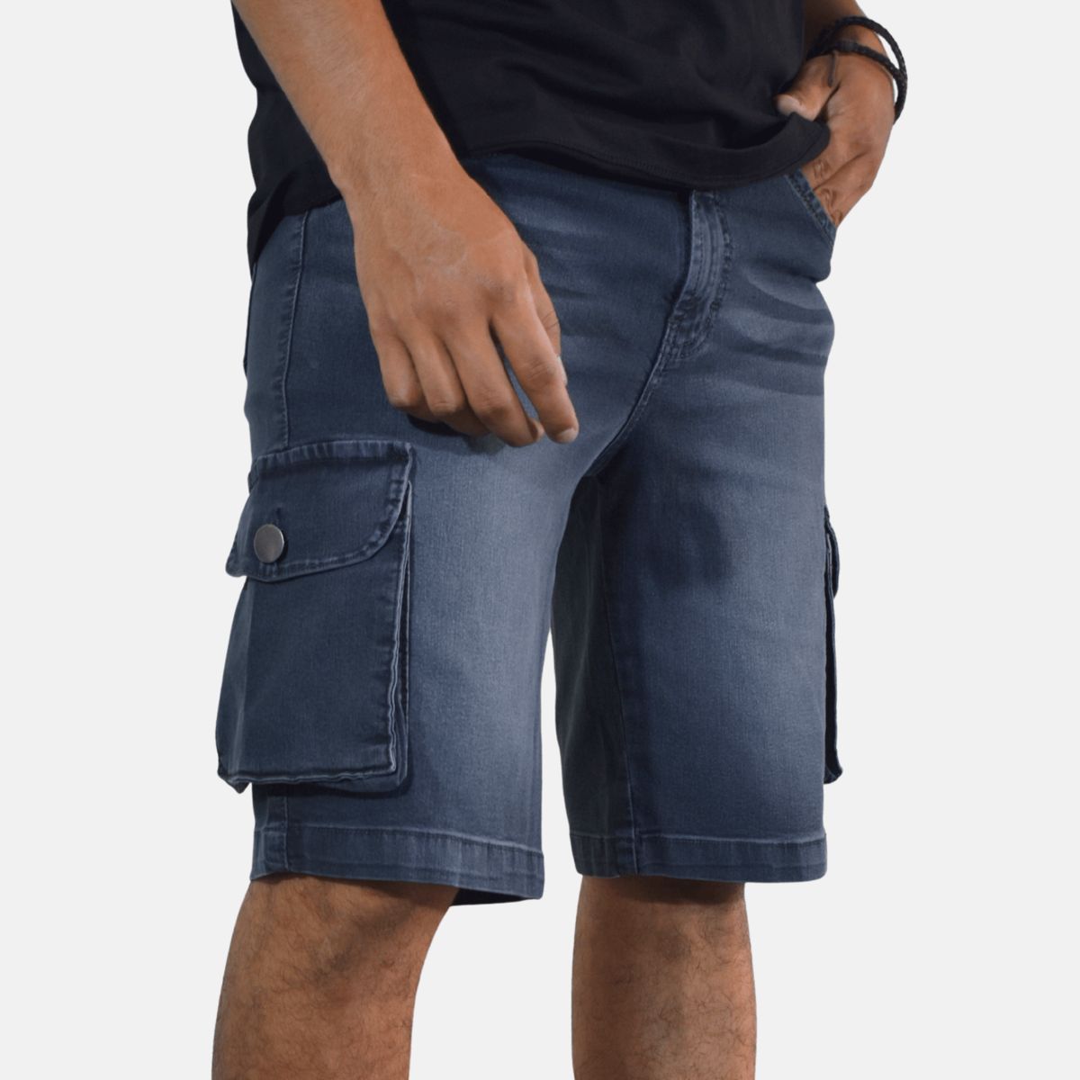 YONISTERS CLOTHING - Short Cargo Jean Regular Fit Hombre Casual Gris Stretch Yonisters Clothing