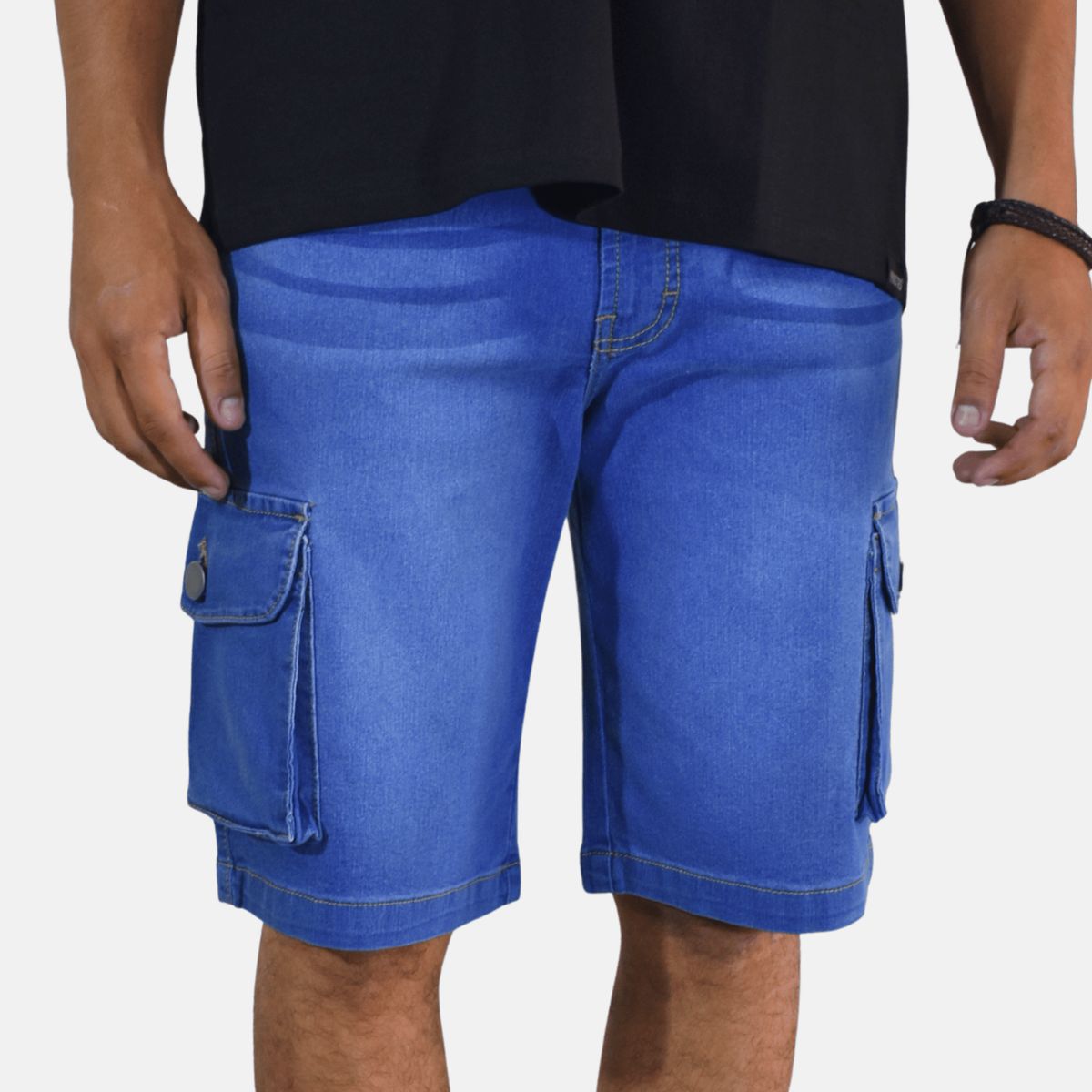 YONISTERS CLOTHING - Short Cargo Jean Regular Fit Hombre Casual Celeste Stretch Yonisters Clothing