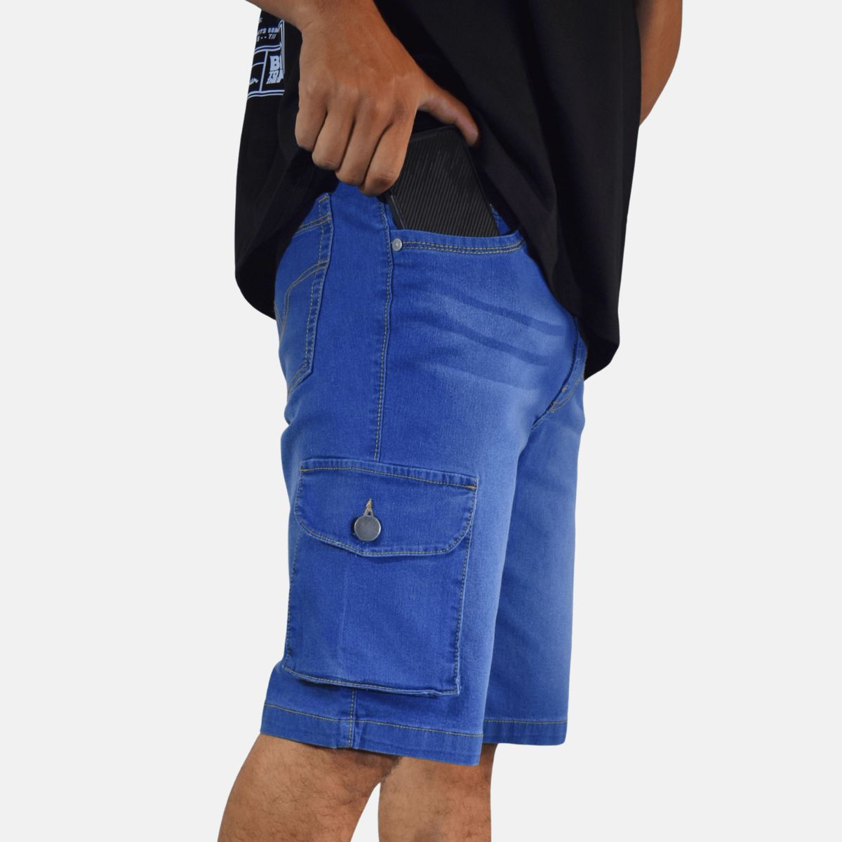 YONISTERS CLOTHING - Short Cargo Jean Regular Fit Hombre Casual Celeste Stretch Yonisters Clothing