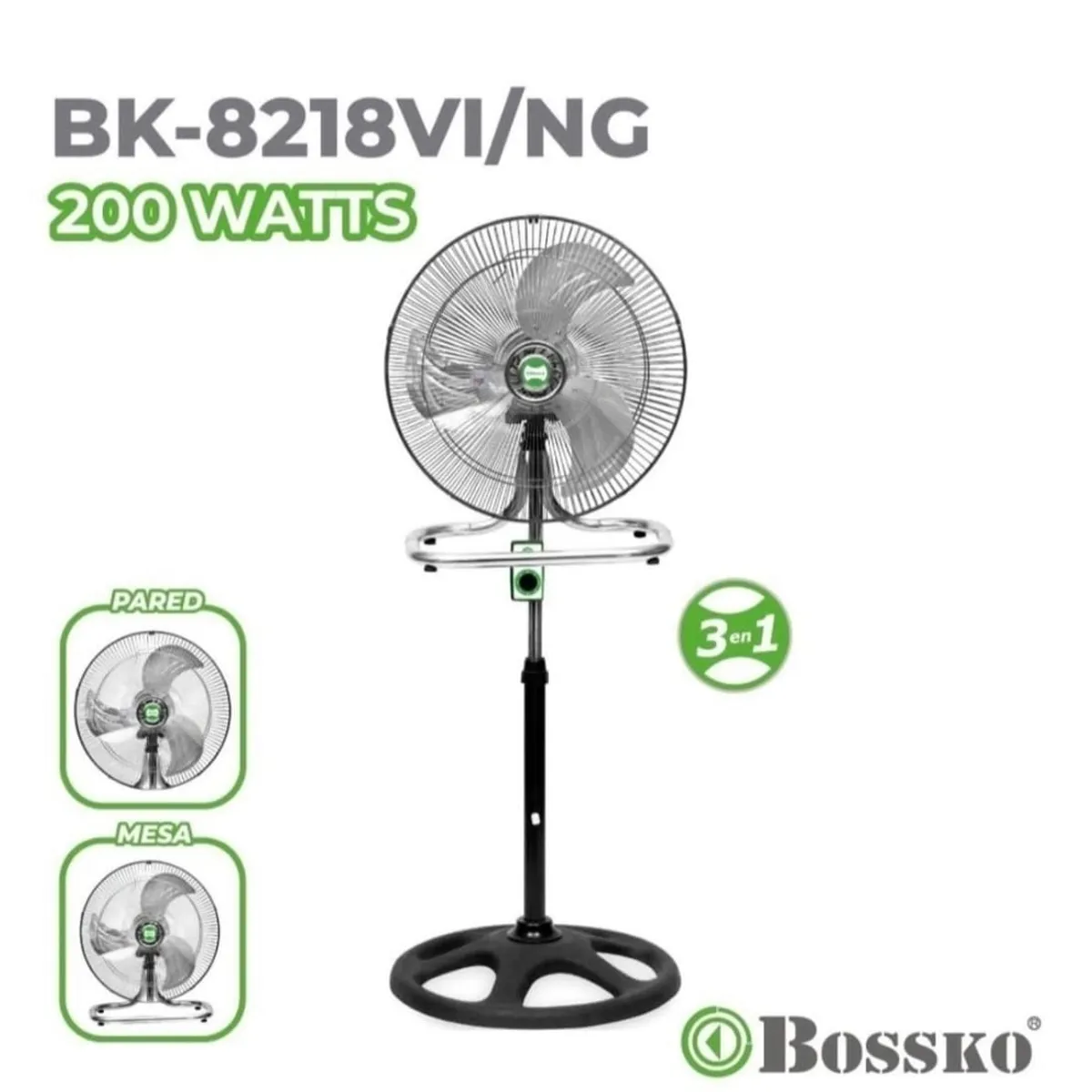 BOSSKO - Ventilador BOSSKO BK-8218VI/NG DE 3 Aspas con Motor 200W - NEGRO