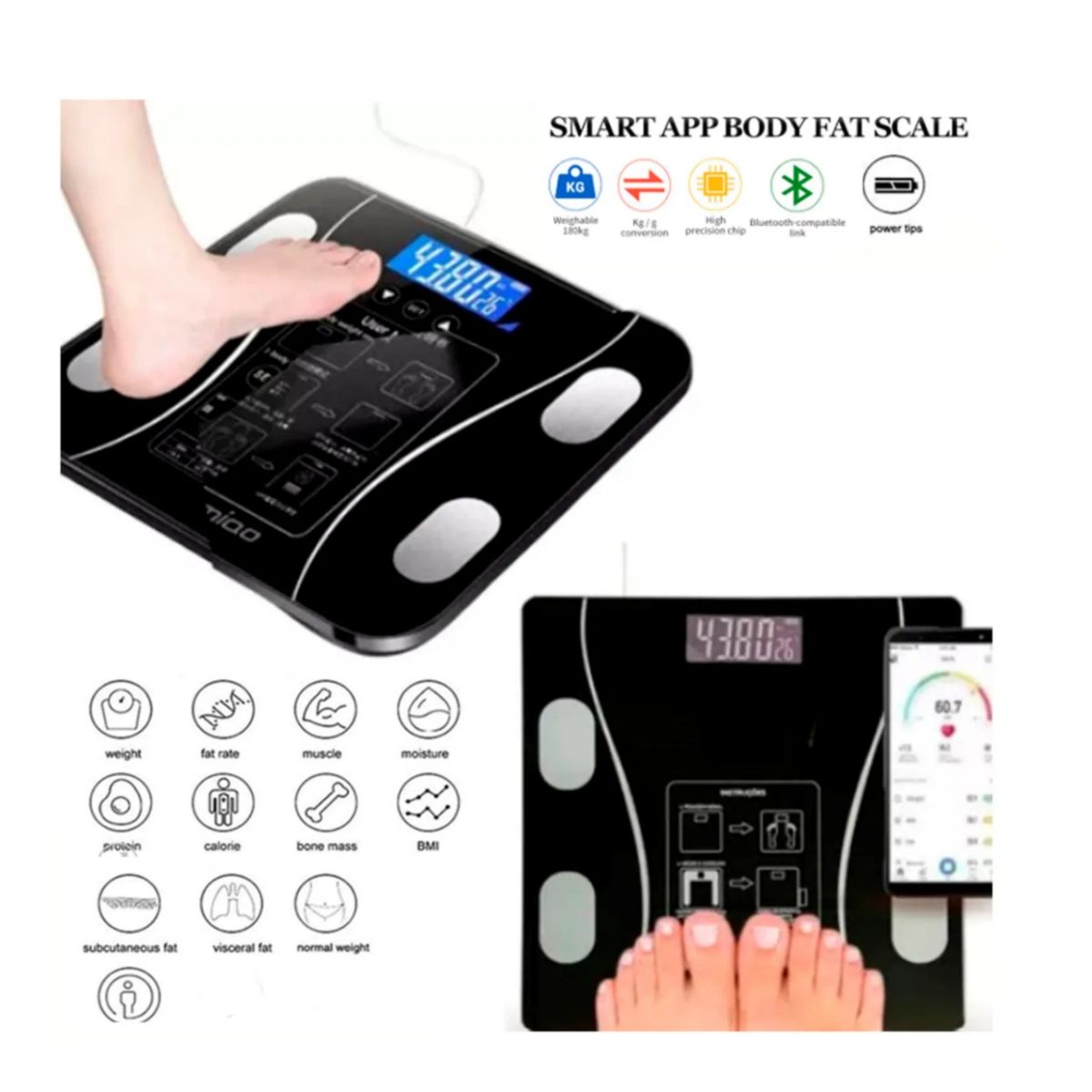 GENERICO - Balanza Digital Smart con Bluetooth y Aplicativo