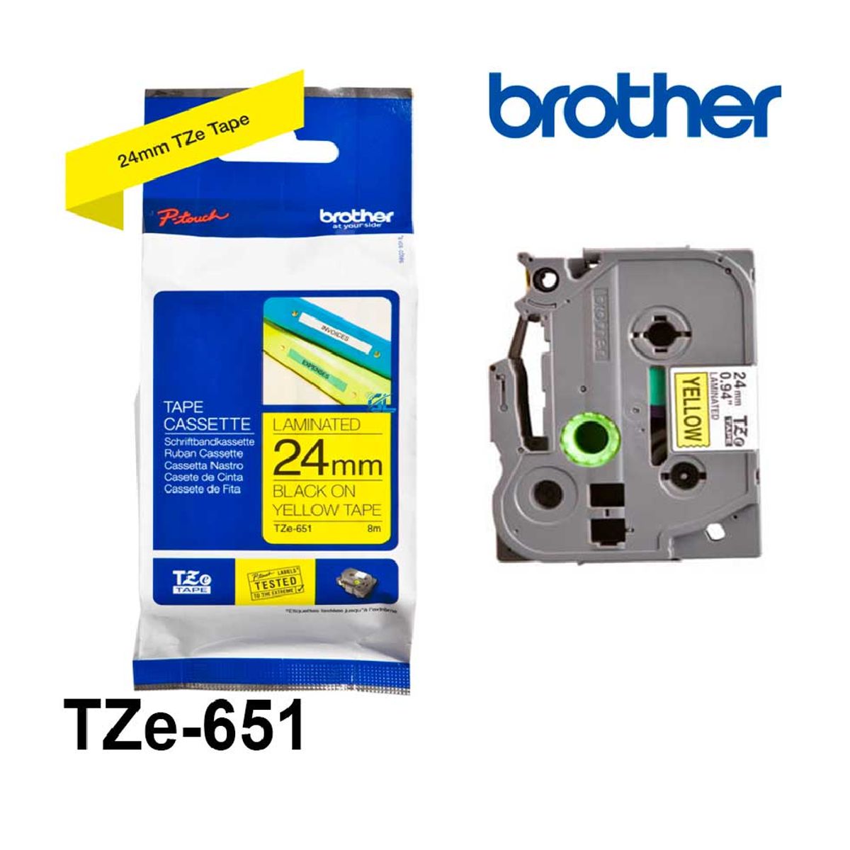 BROTHER - Cinta Brother Tze-651 Negro Sobre Amarillo 24mm x 8metros