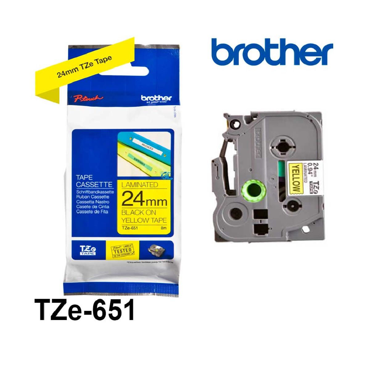 BROTHER - Cinta Brother Tze-651 Negro Sobre Amarillo 24mm x 8metros