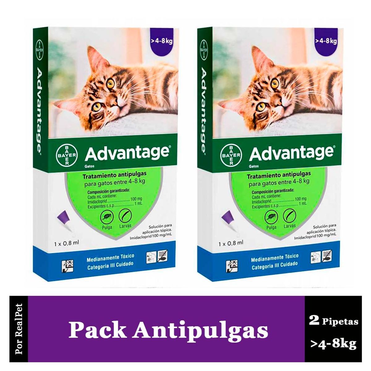ADVANTAGE - Pack x2 Pipeta Antipulgas ADVANTAGE Gatos de 4 a 8 kg