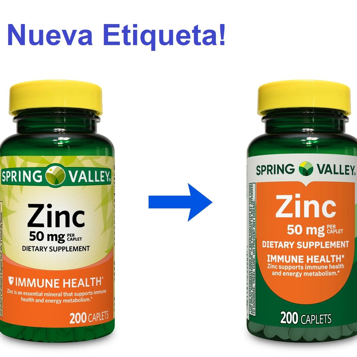 SPRING VALLEY - Zinc 50 mg Suplemento SPRING VALLEY Sin sabor 200 tabletas