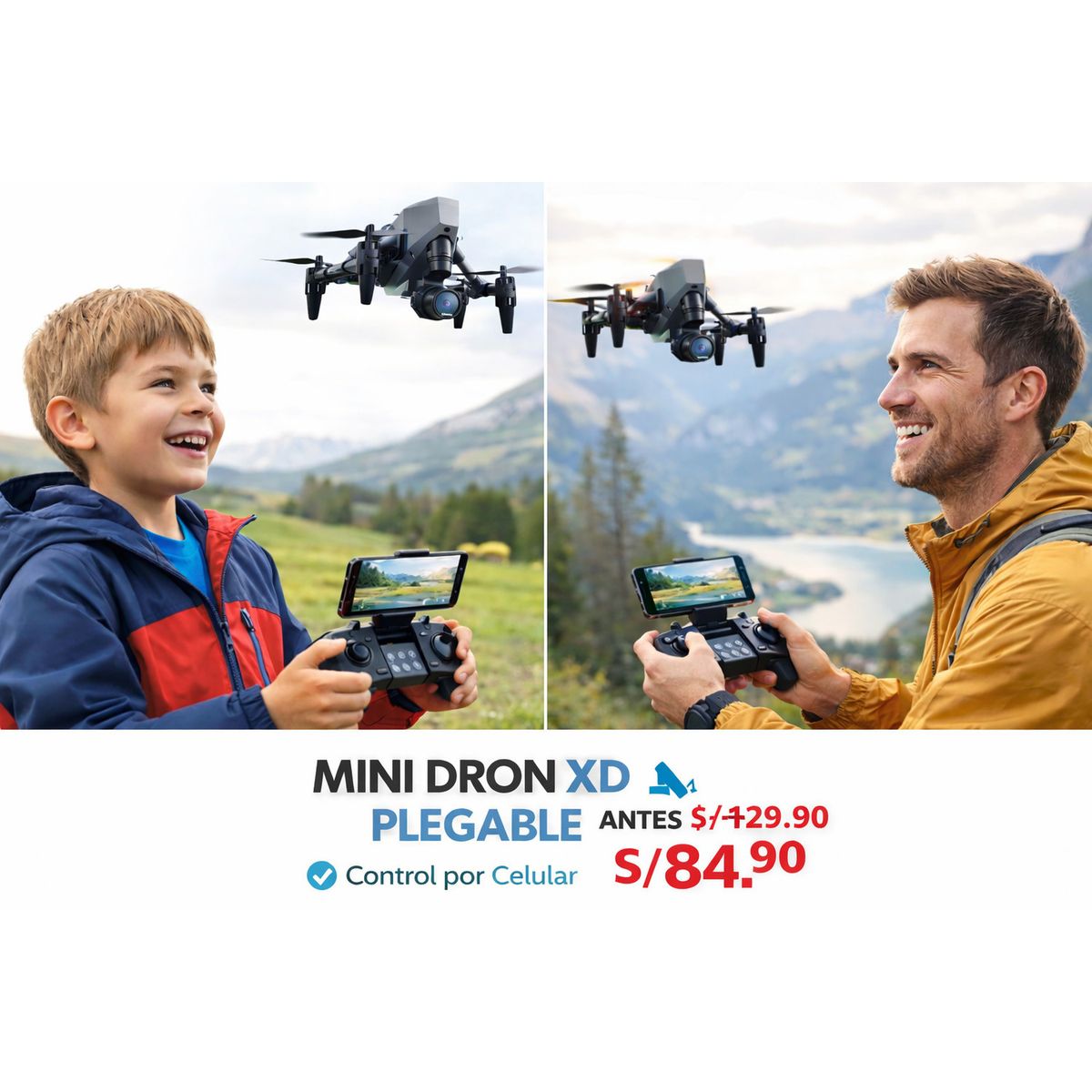 GENERICO - Mini Dron XD1 con Cámara HD  Plegable y Fácil de Volar para Principiantes