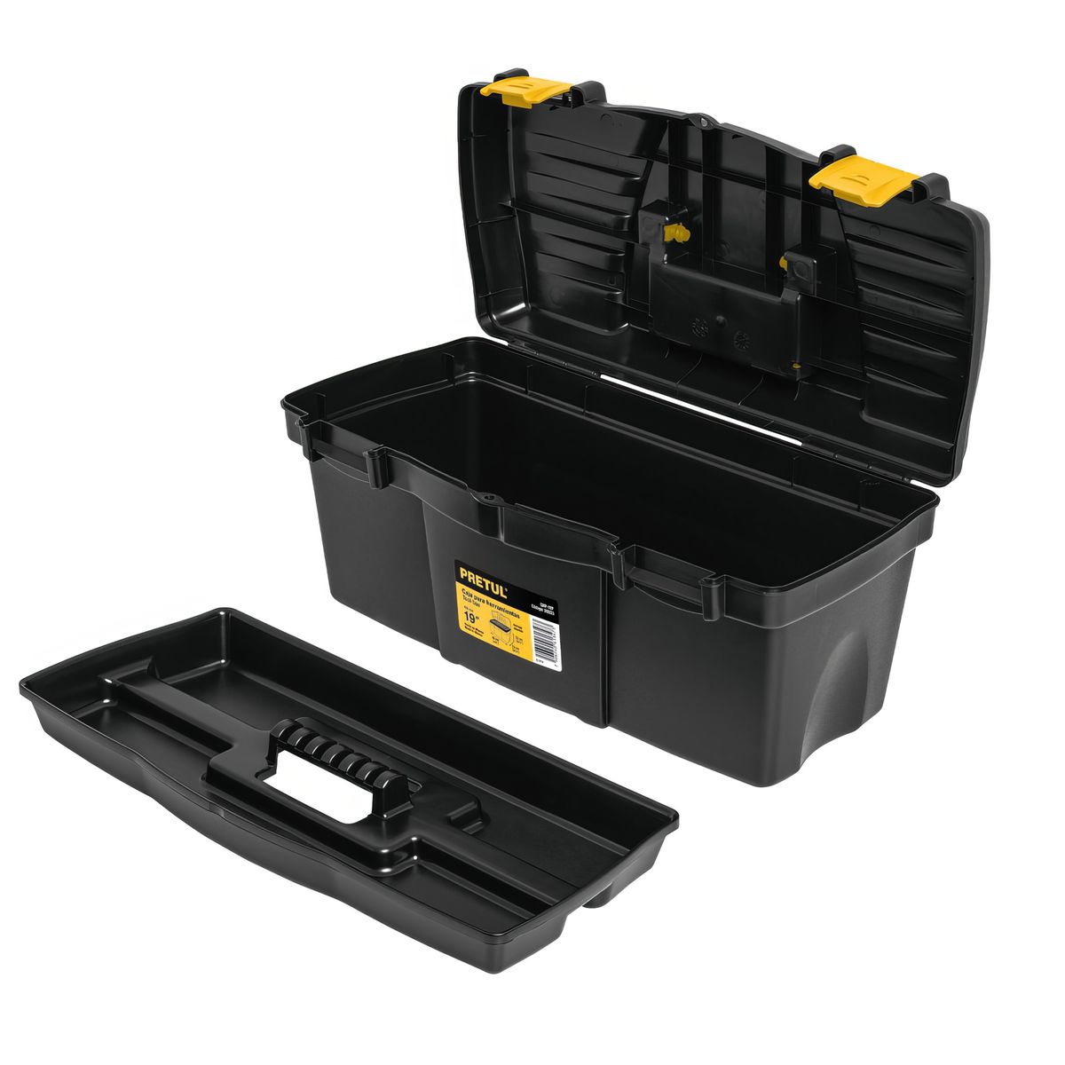 PRETUL - Caja de Herramientas Nmro 19 Plastico Negro Amarillo Amplio Espacio