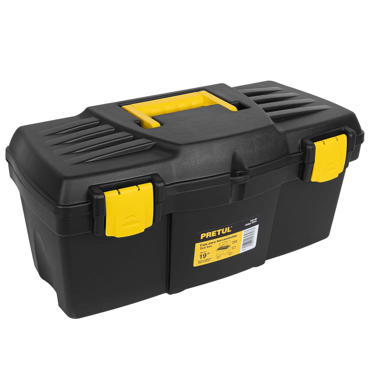 PRETUL - Caja de Herramientas Nmro 19 Plastico Negro Amarillo Amplio Espacio