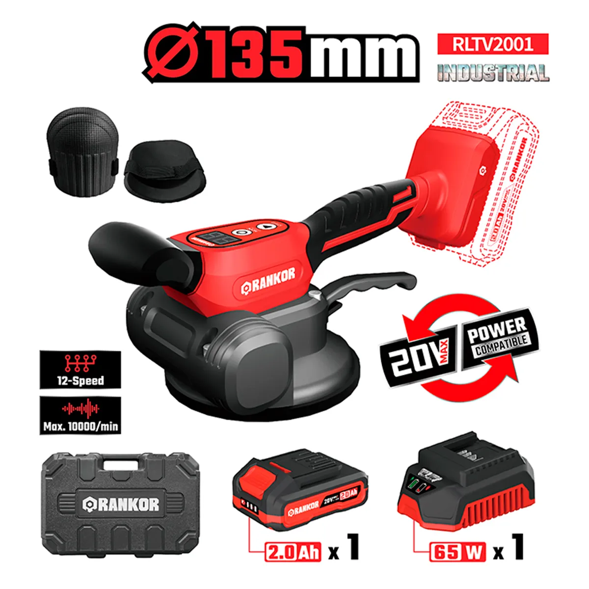 RANKOR - Ventosa Vibradora Para Mayólica Rankor 20V Succion 70Kg