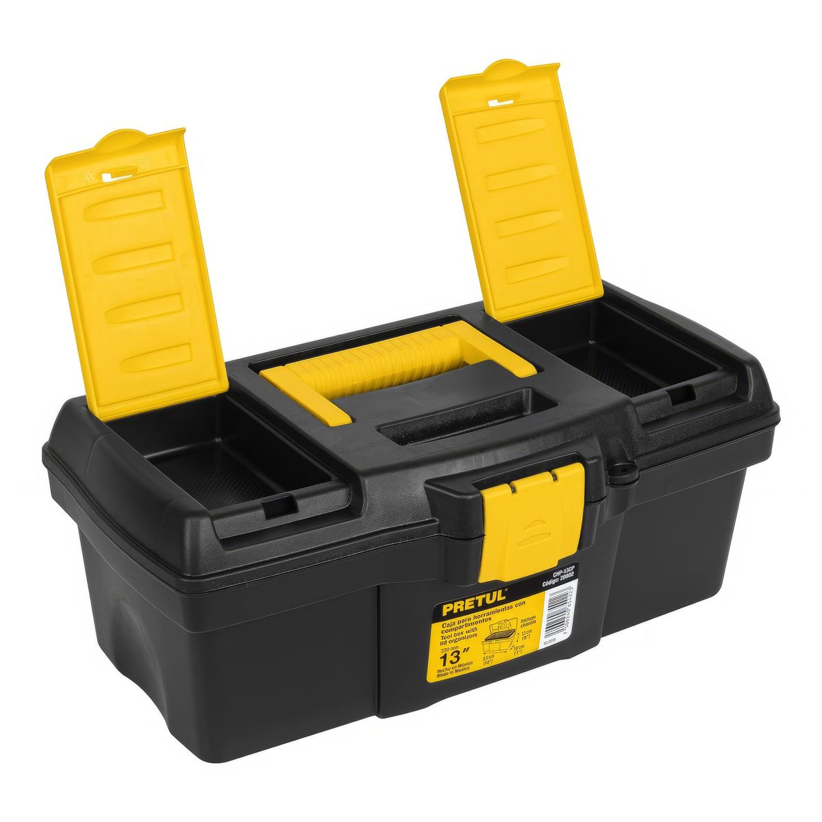 PRETUL - Caja de Herramientas Nmro 13 Plastico Negro Amarillo Amplio Espacio