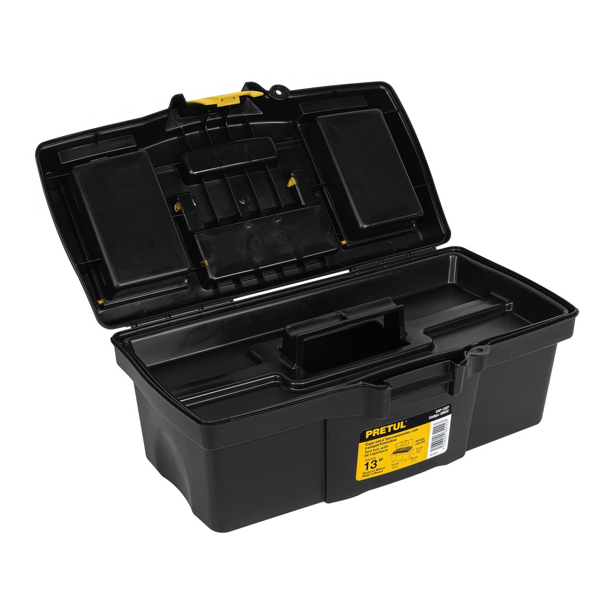 PRETUL - Caja de Herramientas Nmro 13 Plastico Negro Amarillo Amplio Espacio
