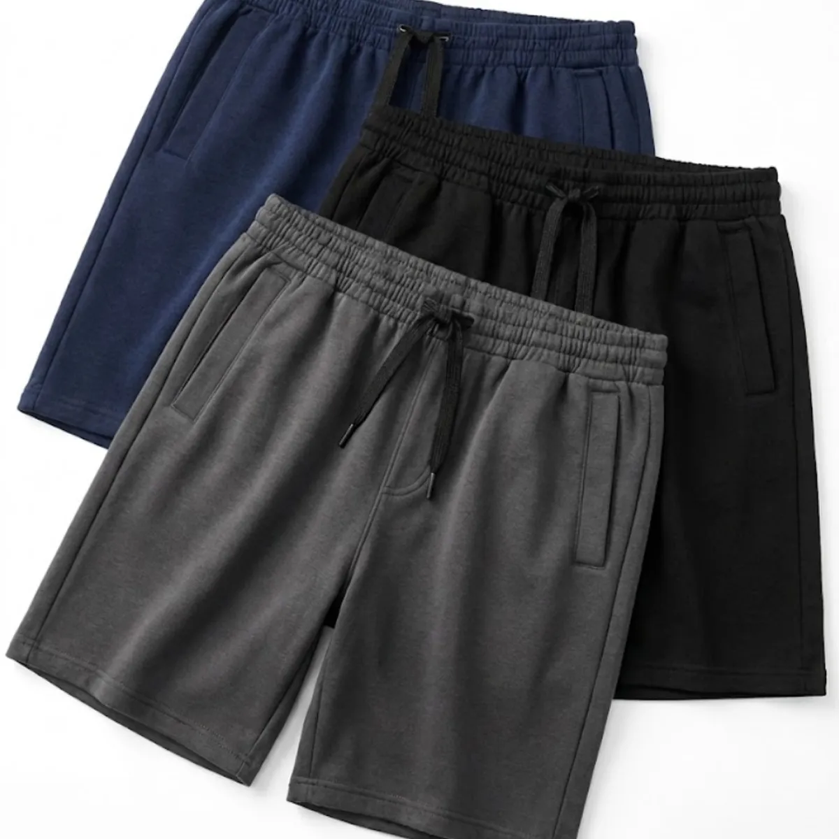 ENKI - Pack x3 Short Hombre French Terry 100% Algodón Negro Azul Plomo Bermuda Deportivo Urbano Regular