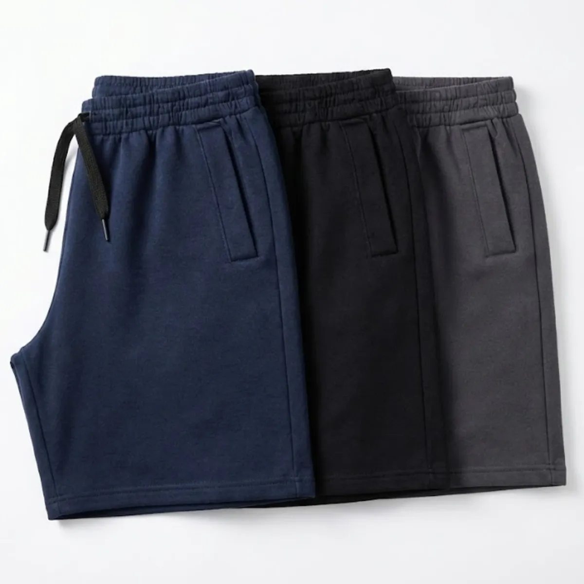 ENKI - Pack x3 Short Hombre French Terry 100% Algodón Negro Azul Plomo Bermuda Deportivo Urbano Regular