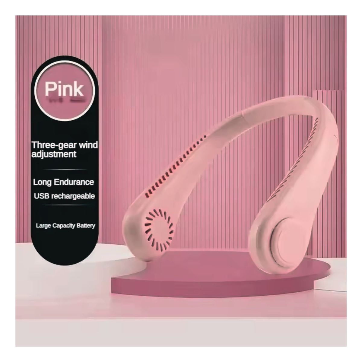 GENERICO - Ventilador de Cuello Recargable Portátil de 3 Velocidades - Rosado