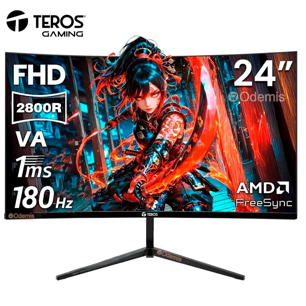 Teros - Monitor Curvo Gaming Teros Te-2476G 24 Fhd Va 180Hz 1Ms Hdmi Dp Audio Out Negro