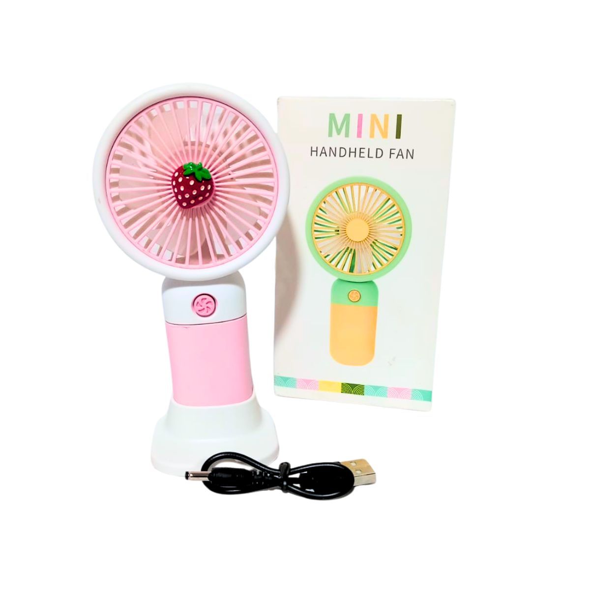 GENERICO - Mini Ventilador de Mano Recargable - Diseño Frutas con Base de Escritorio