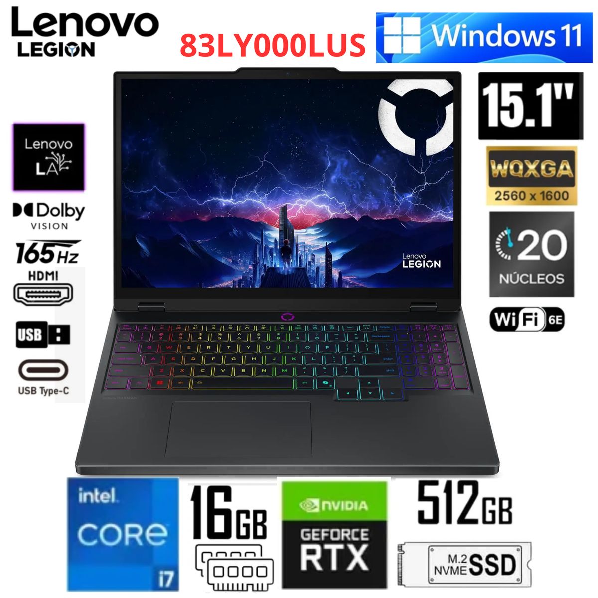 LENOVO - LENOVO LEGION 5 Core i7-14700HX 512GB SSD 16GB 15.1 WQXGA  , WIN11  RTX 5060 - 83LY000LUS
