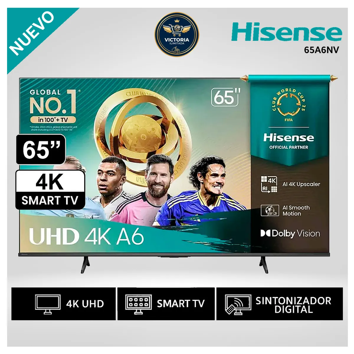 HISENSE - Televisor Hisense Led 65 Smart UHD 4K VIDAA 65A6NV