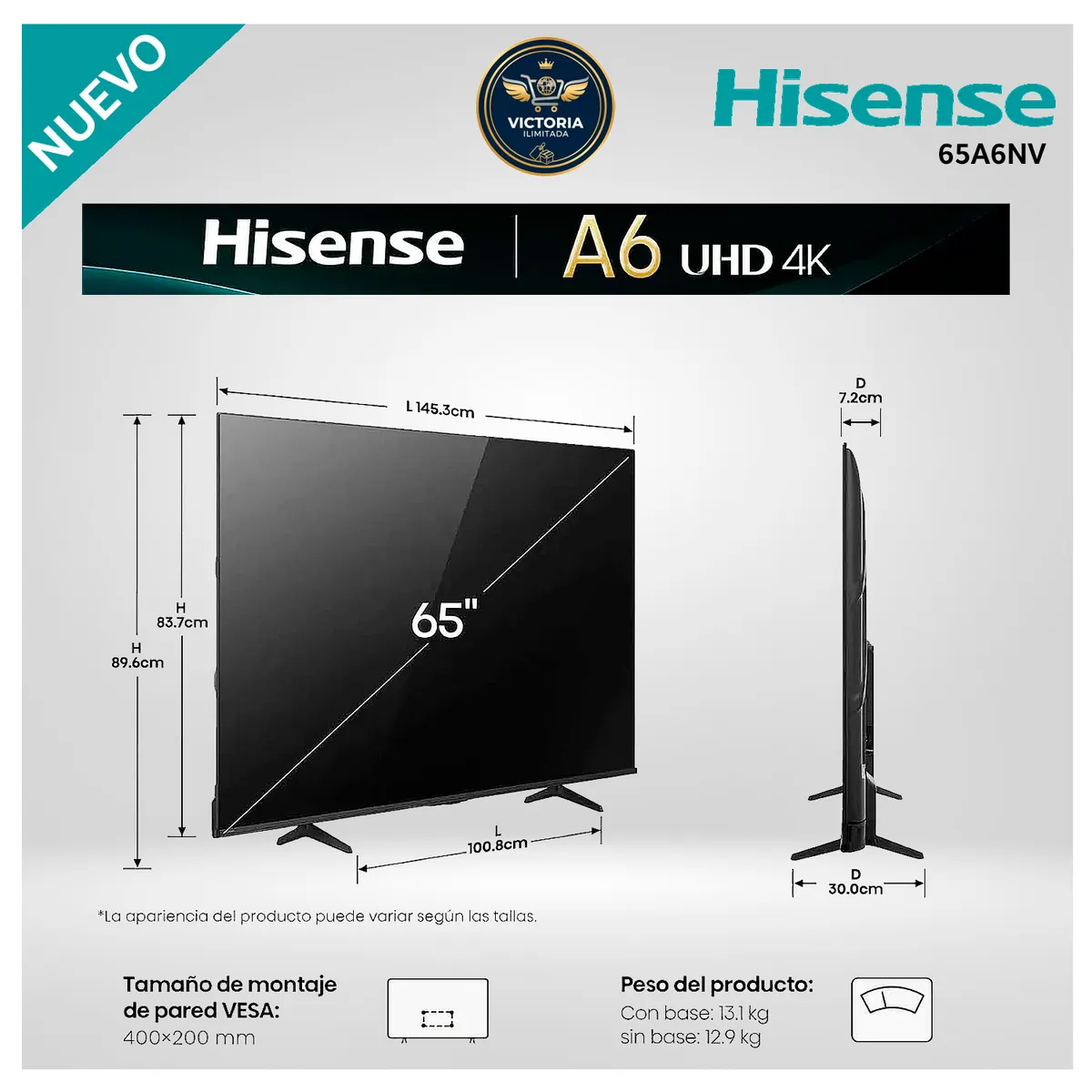 HISENSE - Televisor Hisense Led 65 Smart UHD 4K VIDAA 65A6NV