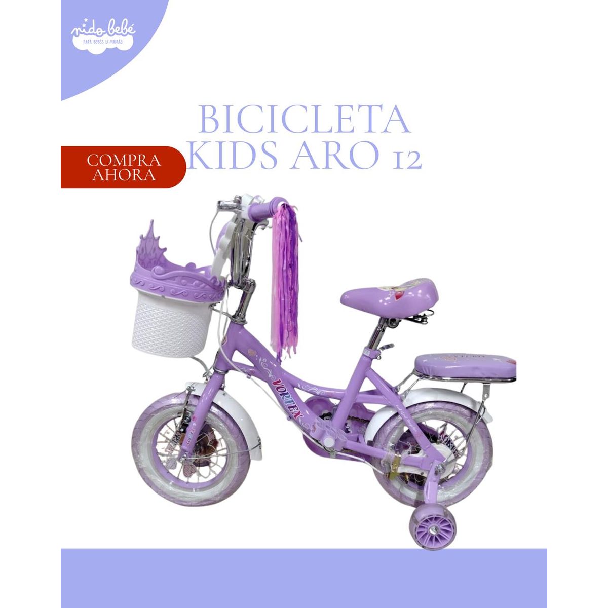 GENERICO - Bicicleta Para Niña Infantil VORTEX Aro 12 LILA