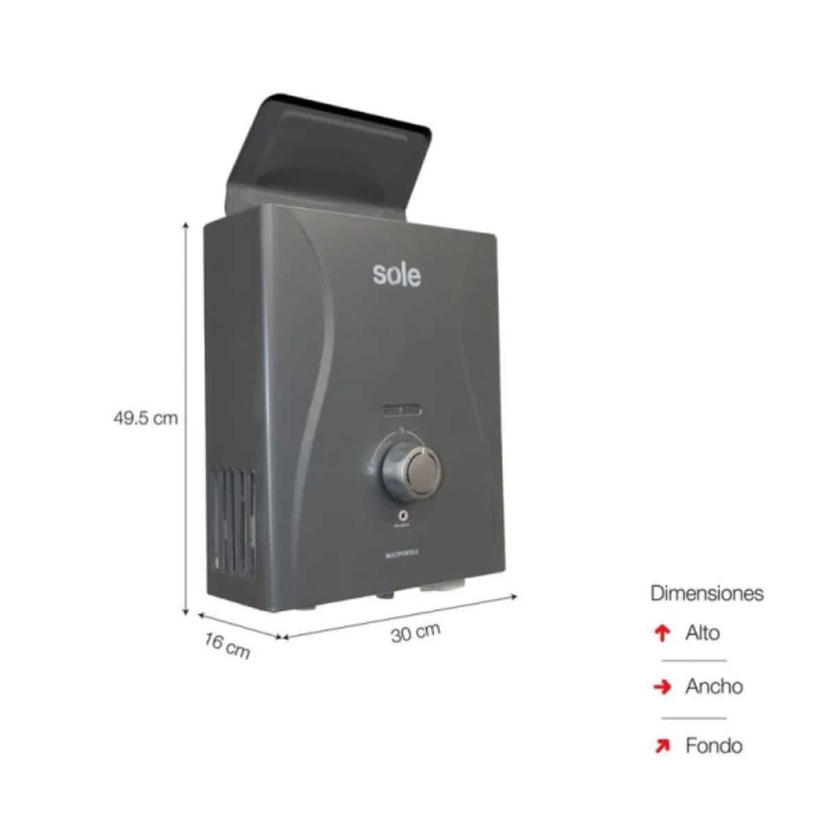 SOLE - Calentador Instantáneo Sole a Gas Natural 8 L/min Multipunto UBP Gris - SOLEGASNM08C
