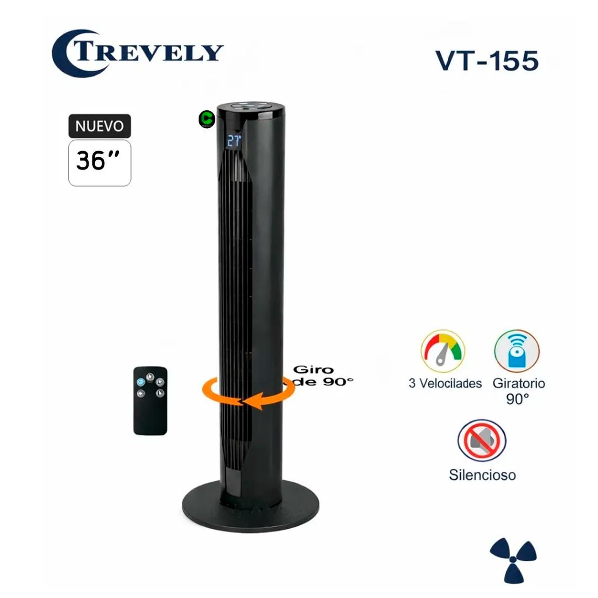 TREVELY - VENTILADOR DE TORRE TREVELY CON CONTROL REMOTO VT-155