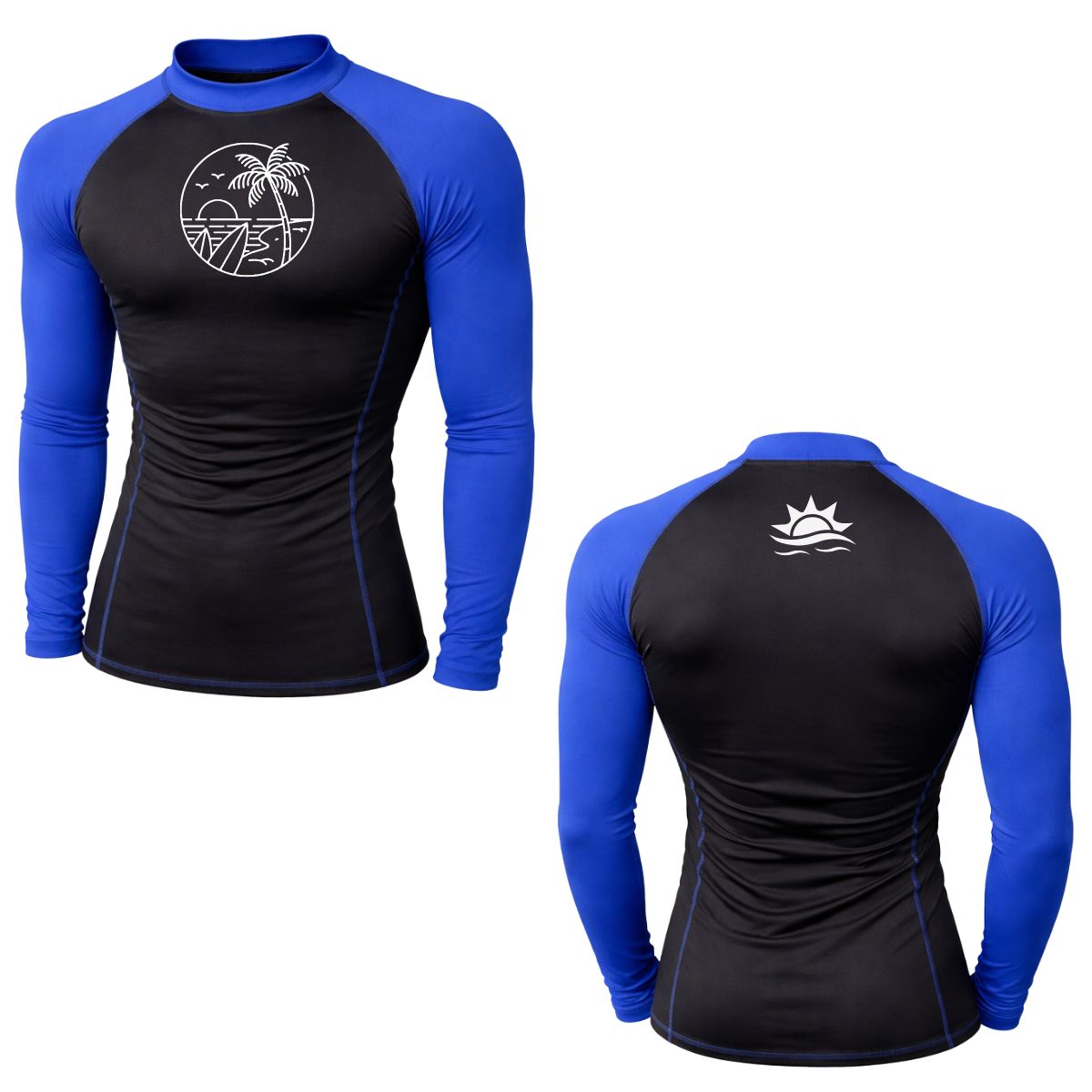AQUA&MODA - LICRA CON PROTECCION UV AQUAMODA LAMNMALPALMBR UNISEX NEGRO CON MANGAS AZULE LOG PALM BLANC REFLEC