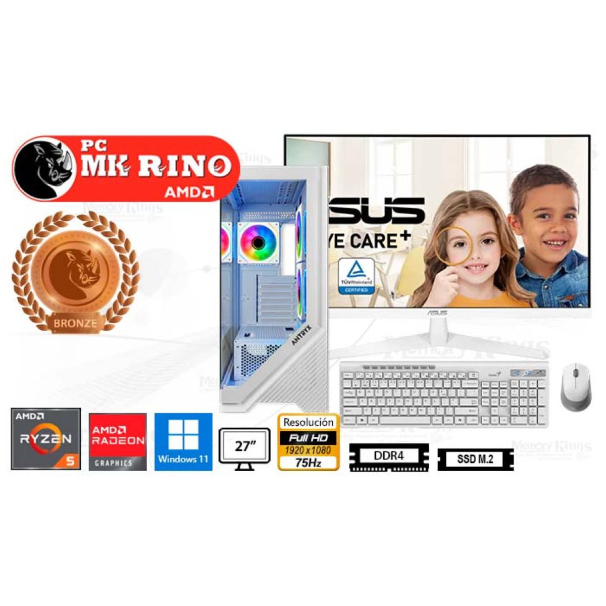 AMD - Computadora Enovu Ryzen 5 5600GT FX-650 White 16GB 512GB SSD 27" Radeon Graphics Windows 11 Pro