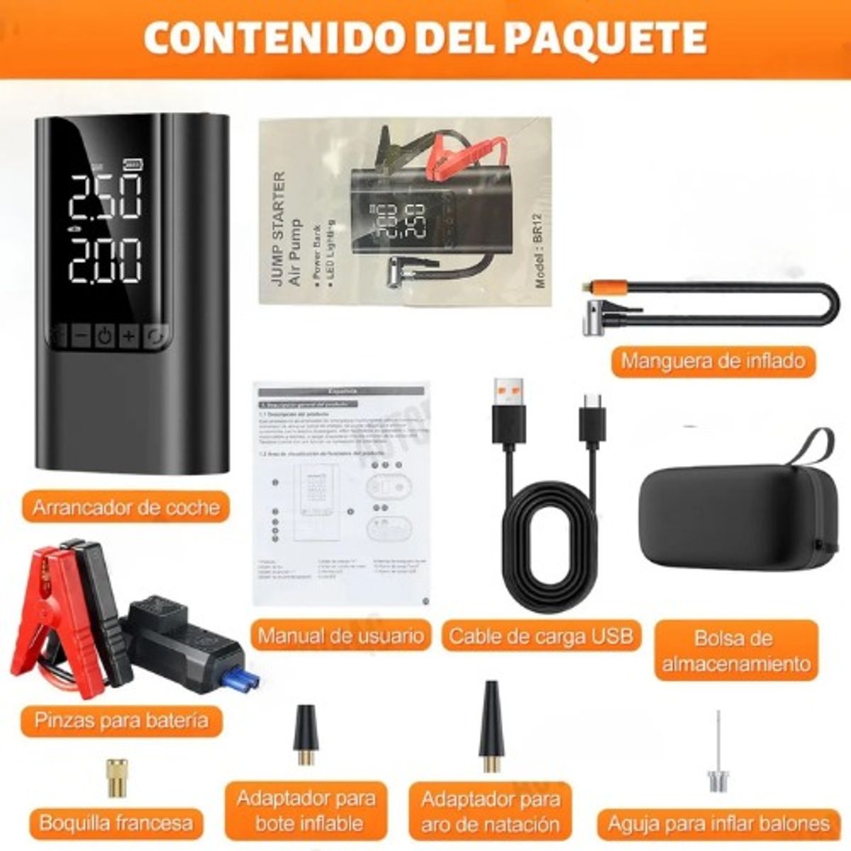 OEM - Arrancador De Batería 10000mah Con Inflador 150 Psi Y Power