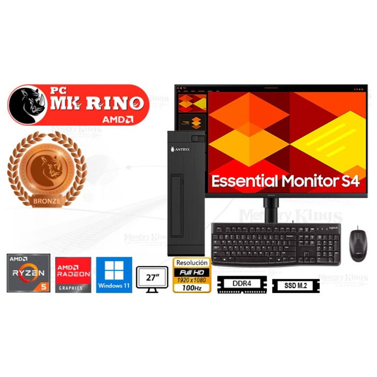 AMD - Computadora Enovu Ryzen 5 5600GT XS-100UK Slim 16GB 512GB SSD 27" Radeon Graphics Windows 11 Pro