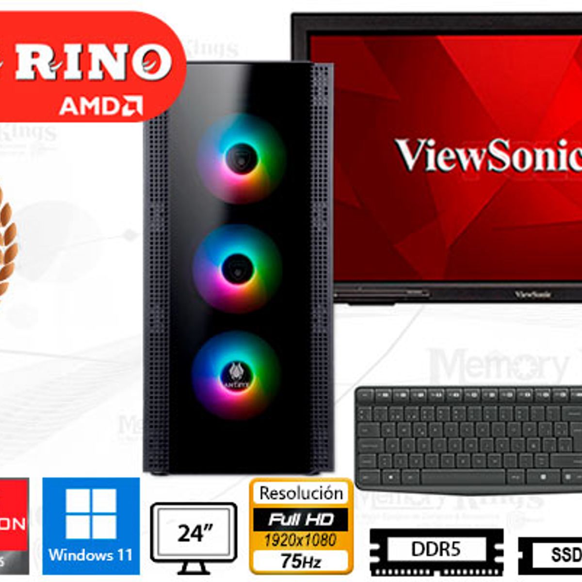 AMD - Computadora Enovu Ryzen 5 8600G RX-260 16GB 500GB SSD 24" Radeon 760M Windows 11 Pro