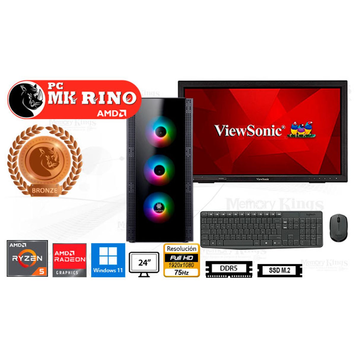 AMD - Computadora Enovu Ryzen 5 8600G RX-260 16GB 500GB SSD 24" Radeon 760M Windows 11 Pro