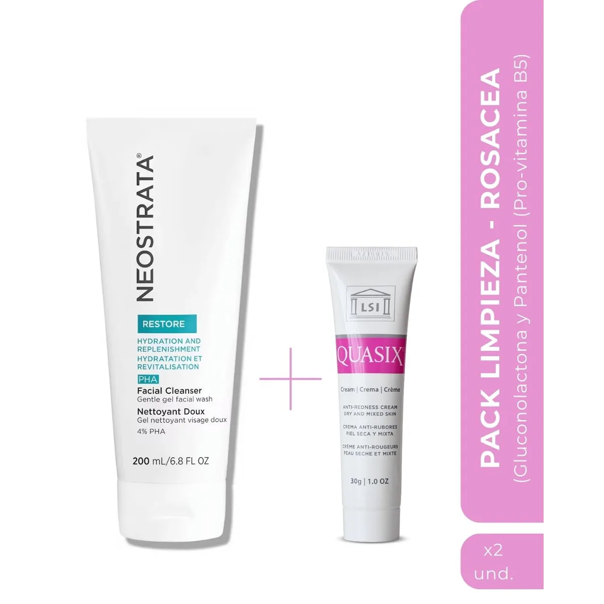 NEOSTRATA - Pack limpieza- Rosacea Facial Cleanser y Quasix crema