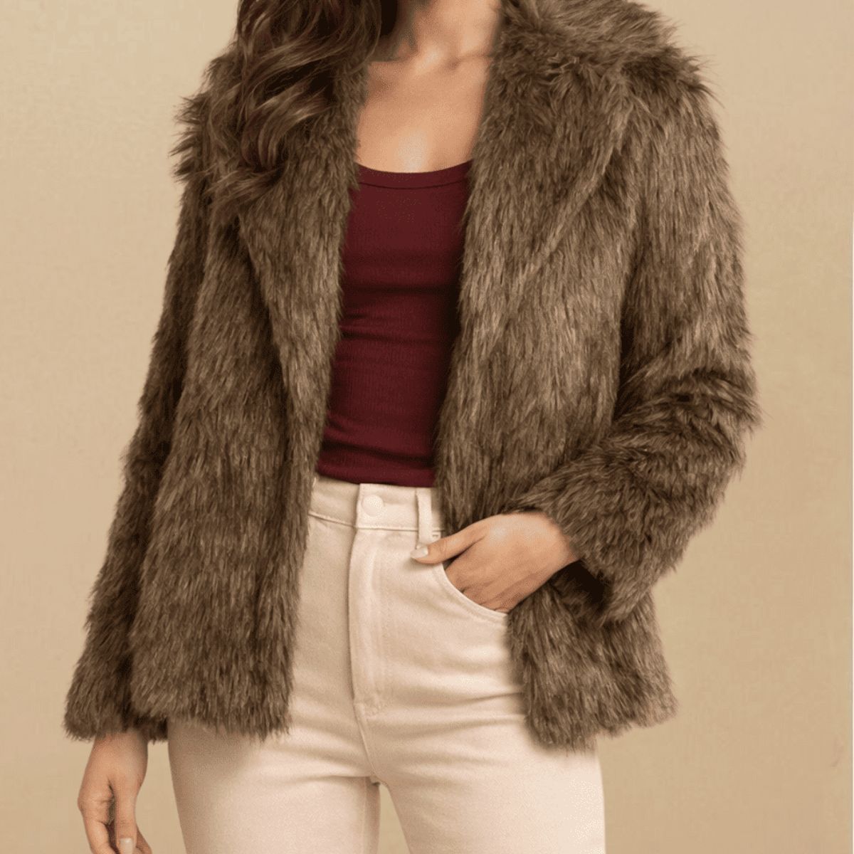 AMA OUTFITTERS - FAUX FUR COAT GOLDEN WOLF