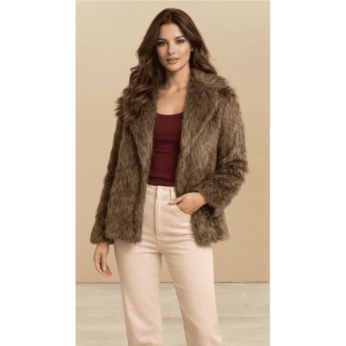 AMA OUTFITTERS - FAUX FUR COAT GOLDEN WOLF