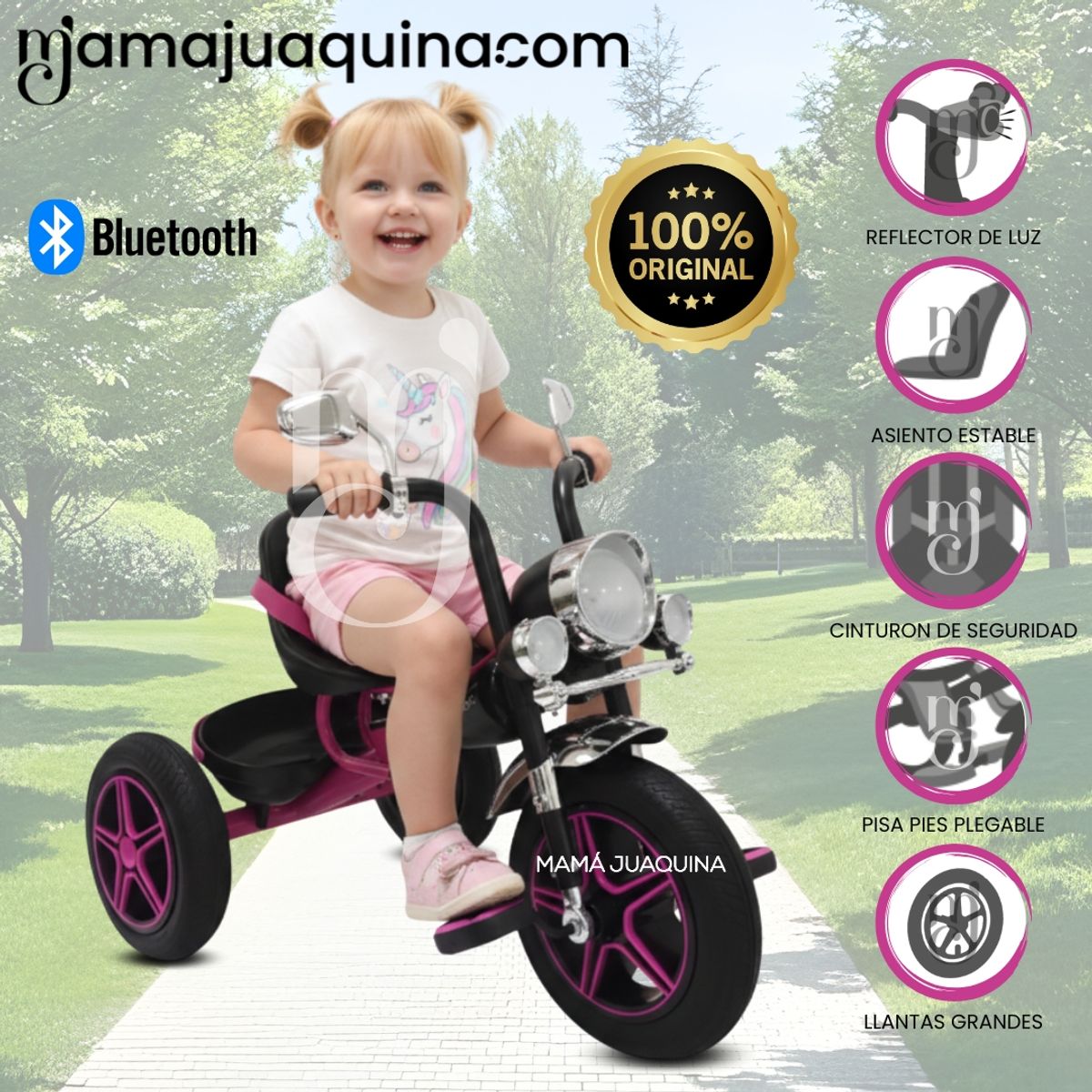 Baby - Triciclo con Bluetooth «JOOPY CHOPPER» DARK PINK