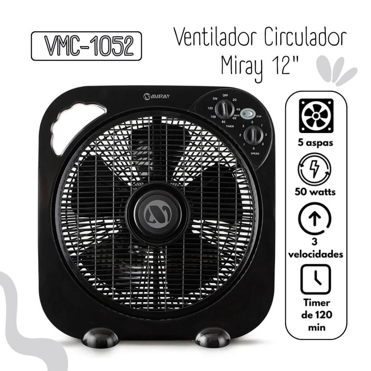 MIRAY - Ventilador Circulador Miray 12 VMC-1052 Negro