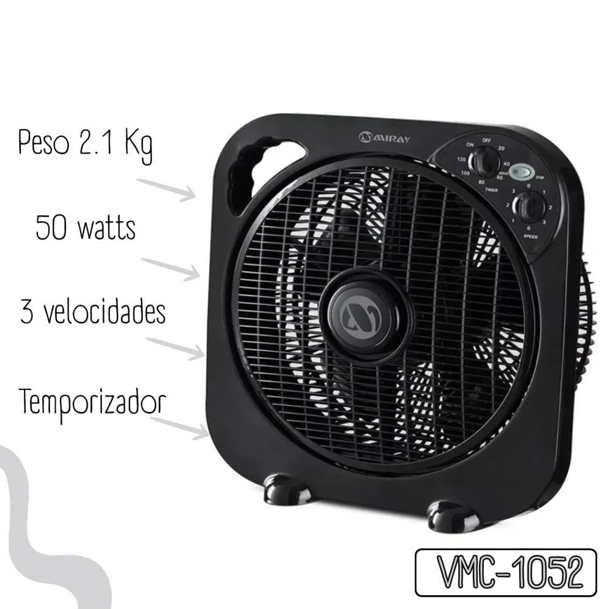 MIRAY - Ventilador Circulador Miray 12 VMC-1052 Negro