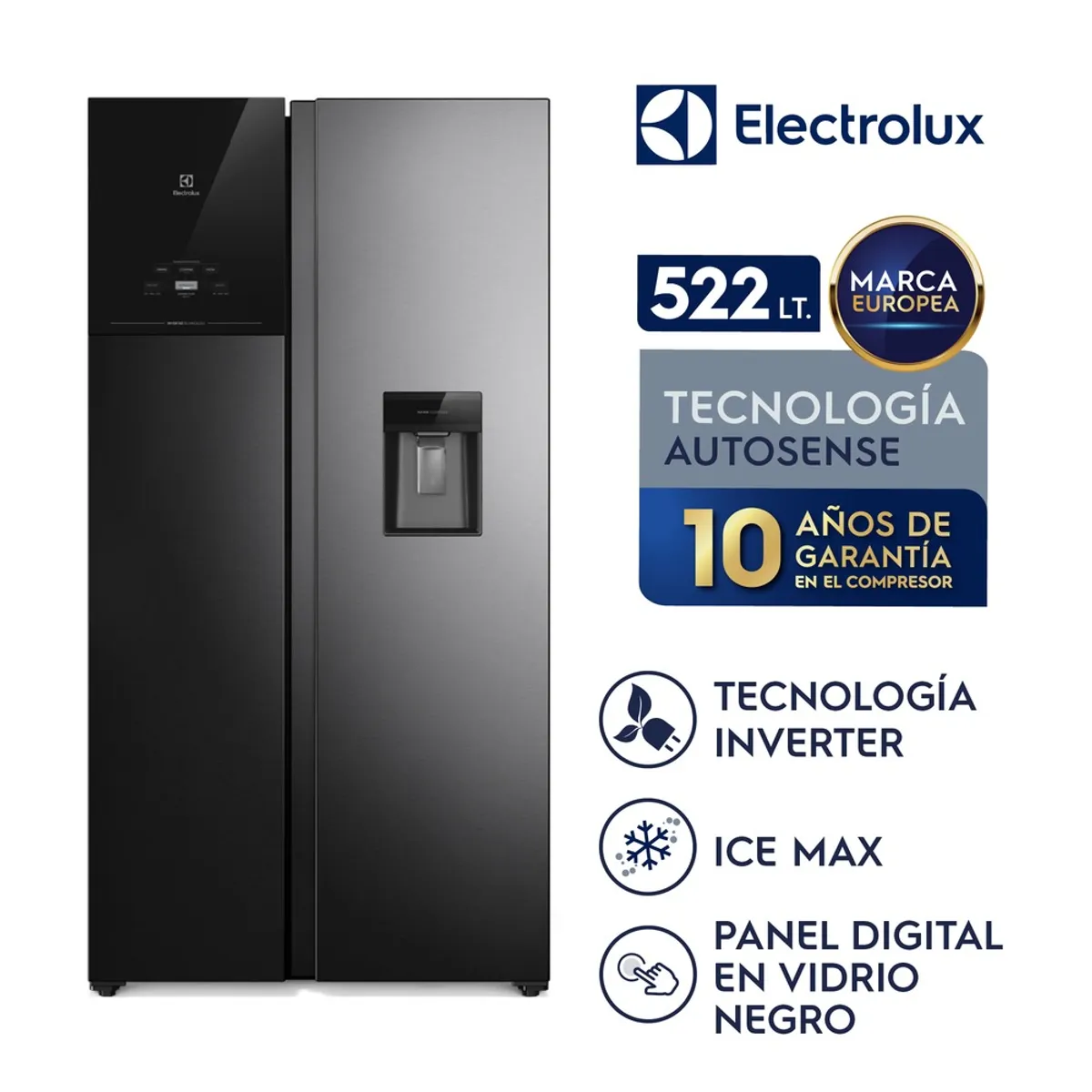 ELECTROLUX - Refrigeradora Electrolux No Frost Side by Side 522L Inverter AutoSense Negra ERS53F2P5CB