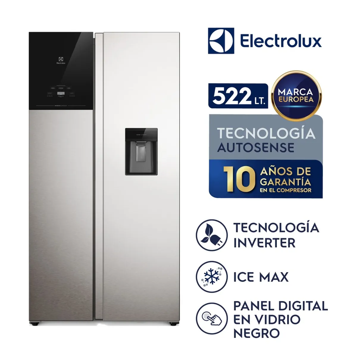 ELECTROLUX - Refrigeradora Electrolux No Frost Side by Side 522L Inverter AutoSense Gris ERS53F2P5CI