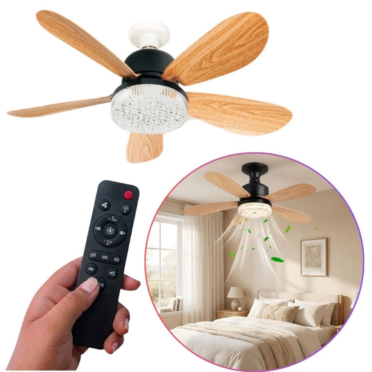 SEISA - Foco Ventilador Led 18W Habitación Oficina Control Remoto Ventilador de Techo Silencioso y Moderno