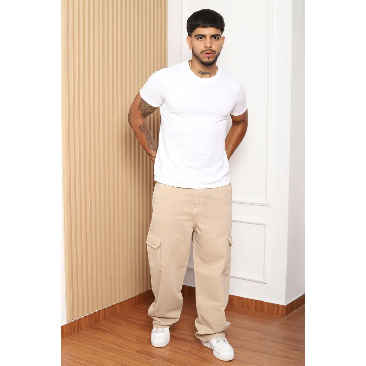 QH - Pantalón Baggy Cargo Hombre  Denim 100% Algodón