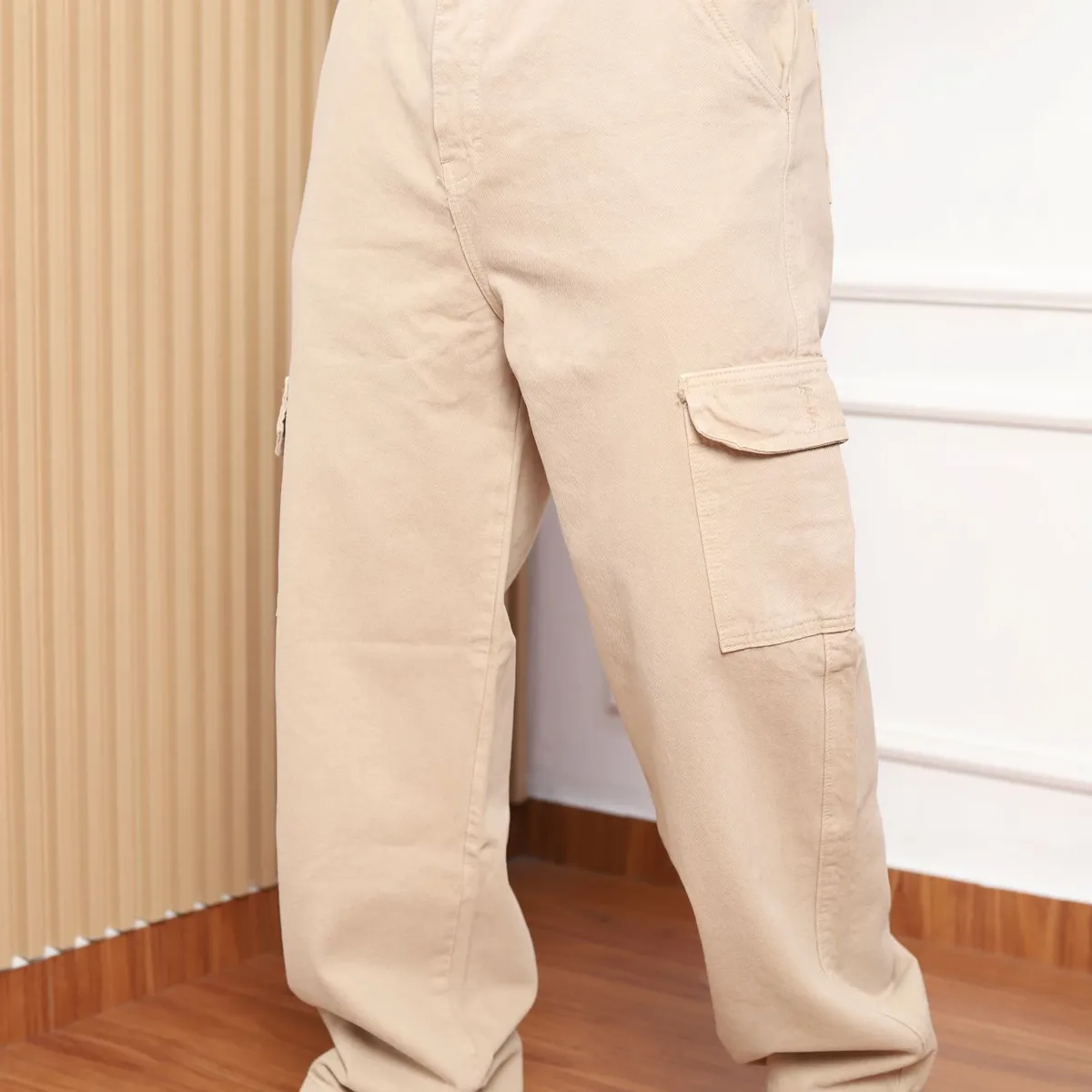 QH - Pantalón Baggy Cargo Hombre  Denim 100% Algodón