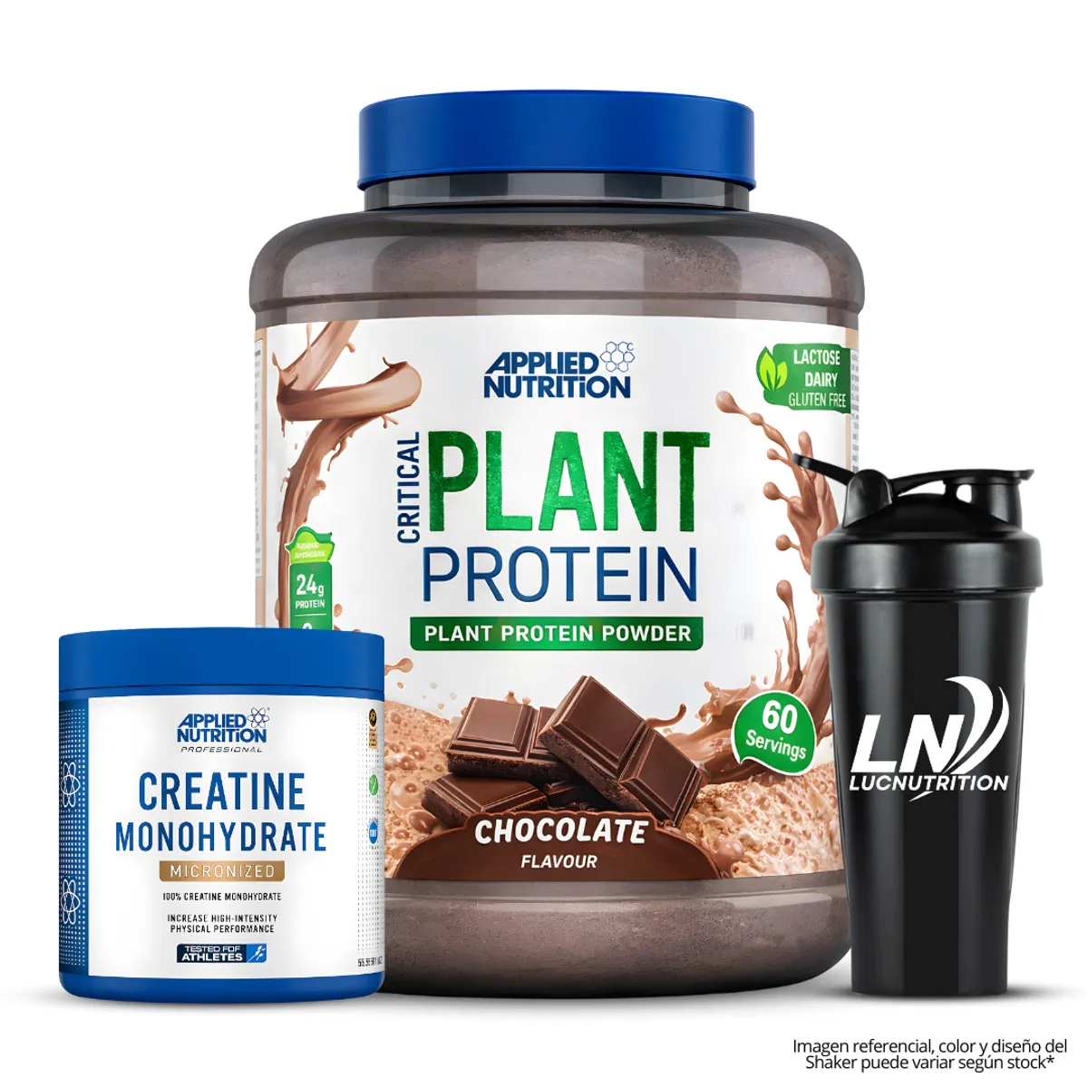 Applied Nutrition - Critical Plant Protein - Proteina Vegana 1.8 kg - Chocolate + Creatina Applied Nutrition 250 g + Shaker