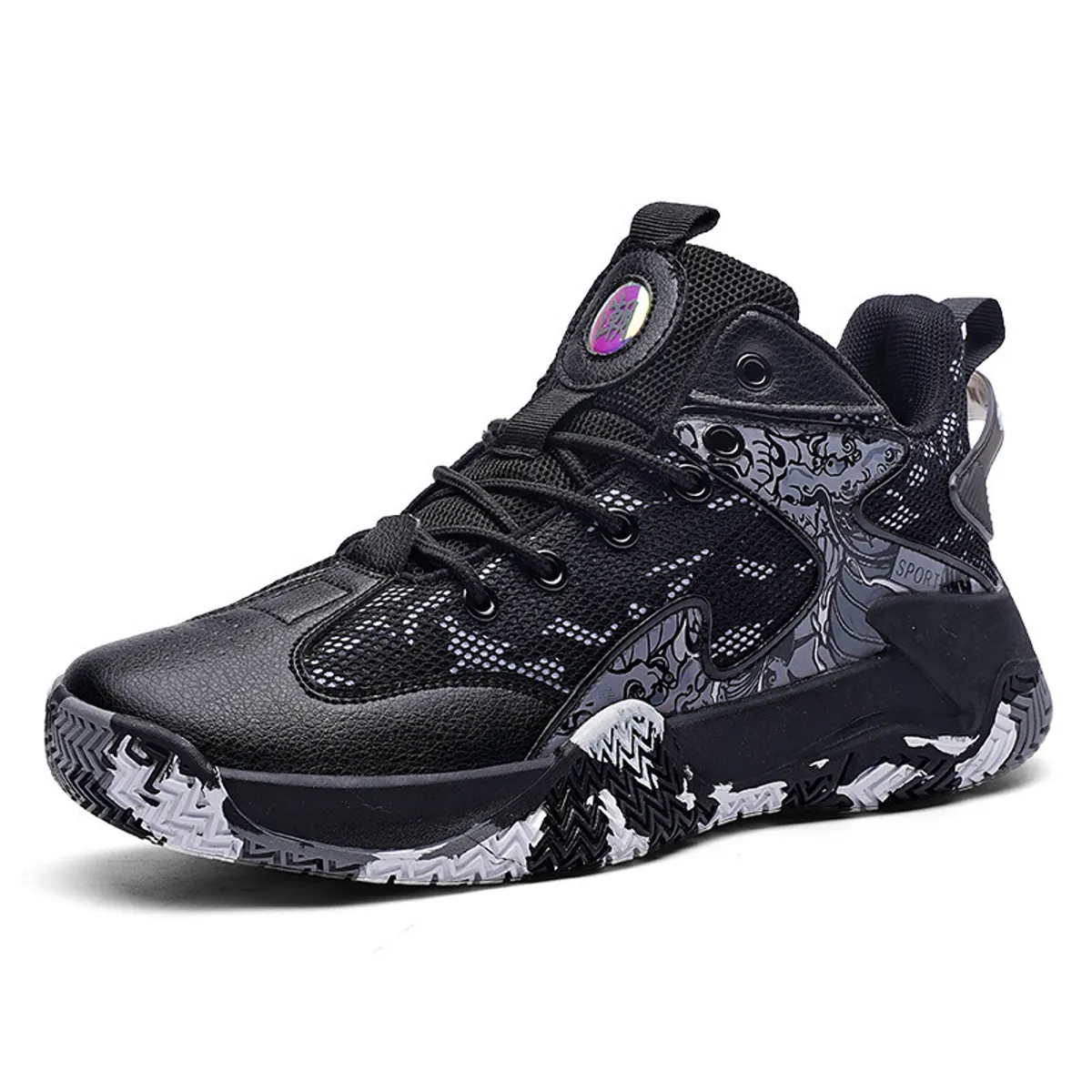 DANWEILE - Zapatillas baloncesto transpirables de caña baja para hombre Negro