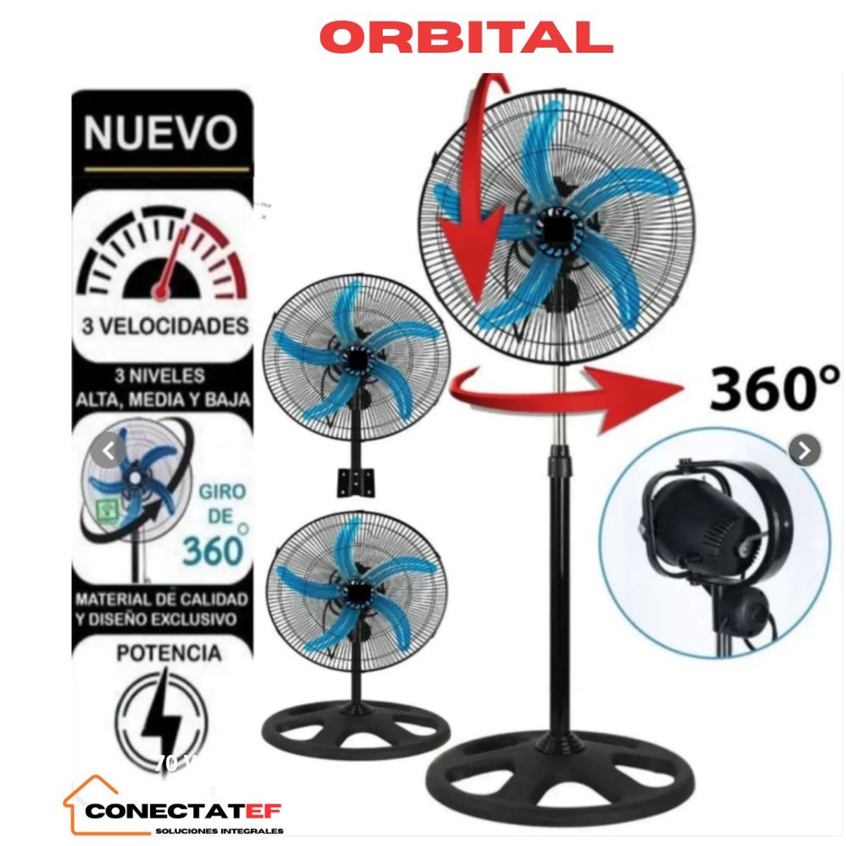 GENERICO - Ventilador 3 en 1 Orbital 18″ 70W  de 5 astas.